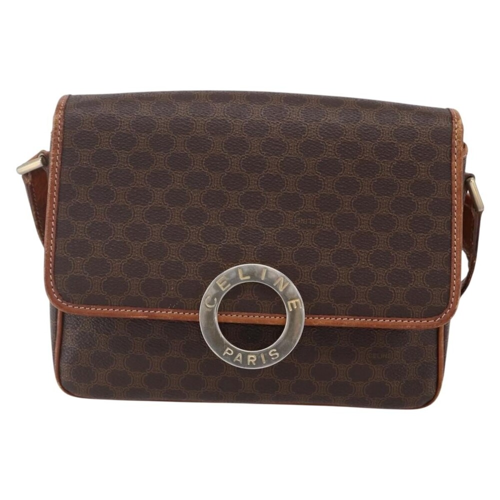 Celine Vintage Macadam Circle Logo Canvas and Leather